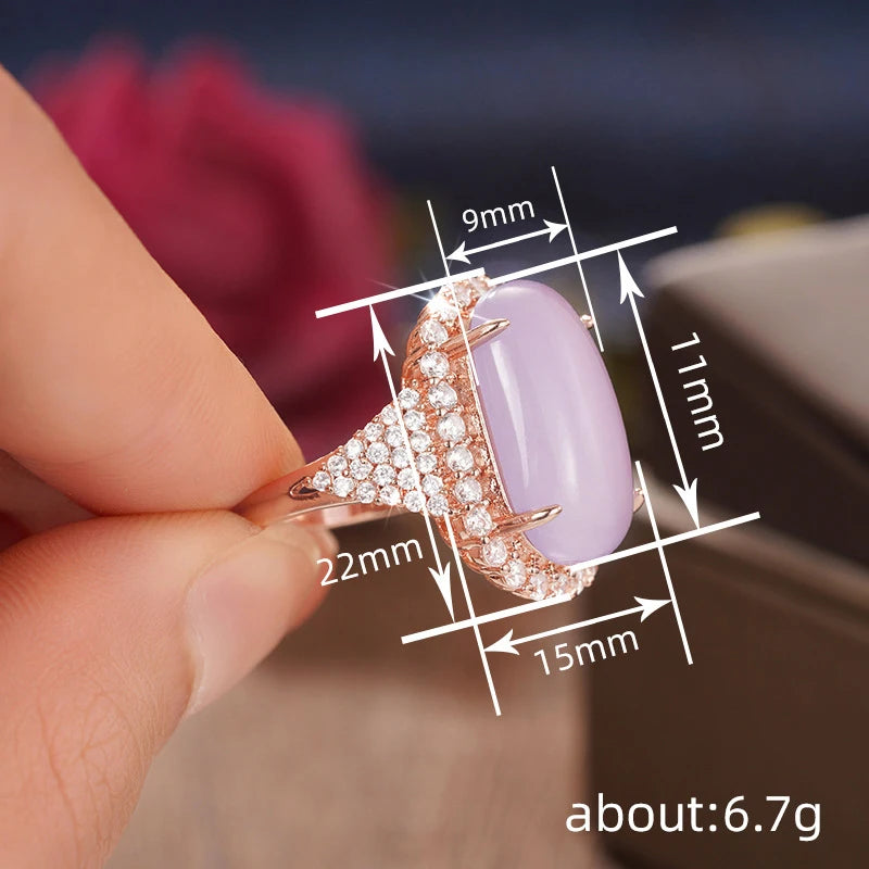 Oval Shaped Purple Rose Gold Plated Resin Rings Zircon Rings