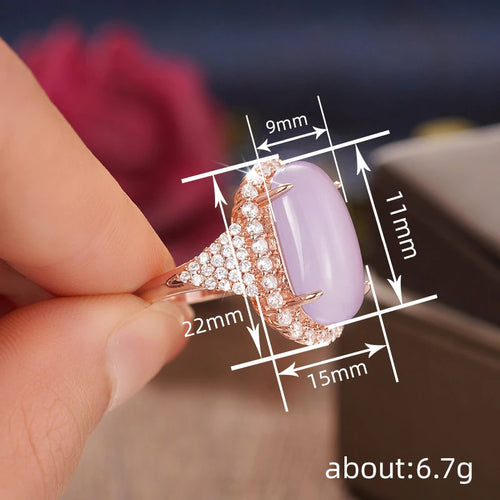Load image 1 in gallery view. Oval Shaped Purple Rose Gold Plated Resin Rings Zircon Rings