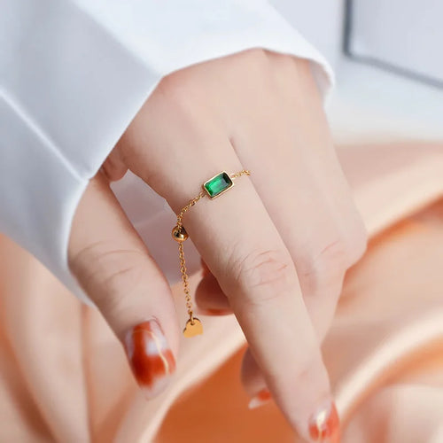Load image 1 in gallery view. 18K Gold Plated Geometric Zircon Ring, Stainless Steel Channel Set