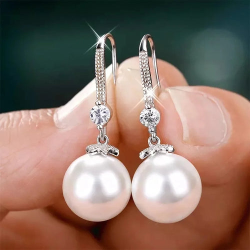 Load image 1 in gallery view. 925 Sterling Silver Natural Pearl Dangle Drop Earrings Gift for Women