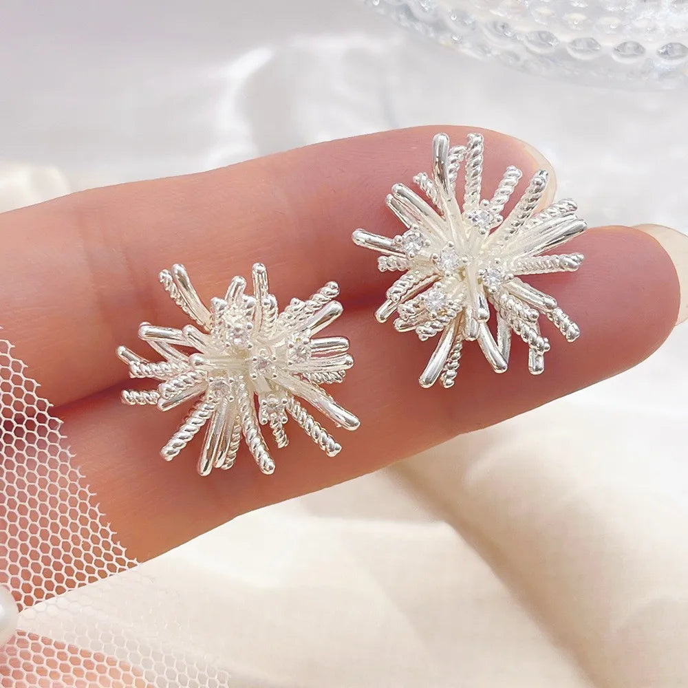 Silver Plated Dandelion Fireworks Made of High Quality Zinc Alloy Earrings