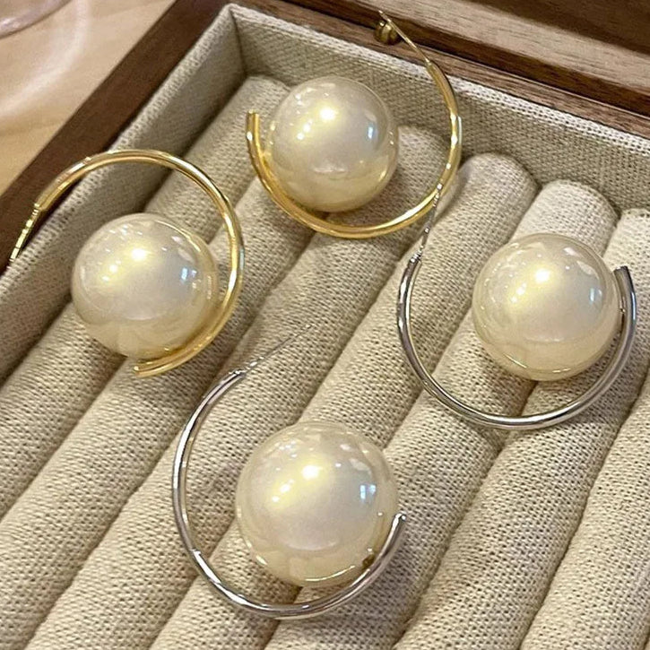 C-Shaped Pearl Earrings for Women Girls, Silver Plated, Gold Plated