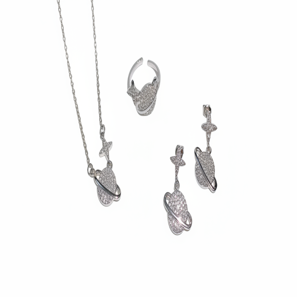 Fashion Jewelry Star Shape Shine Zircon Jewelry Set Brass Platinum Plated