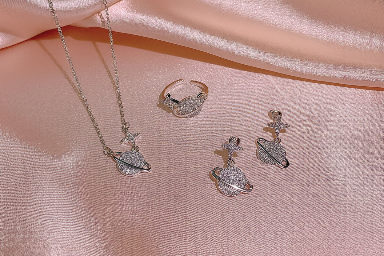 Fashion Jewelry Star Shape Shine Zircon Jewelry Set Brass Platinum Plated