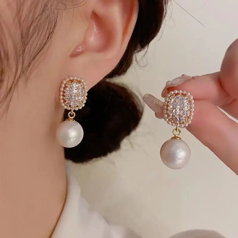Pearl Drop Earrings Vintage Baroque Gold Plated