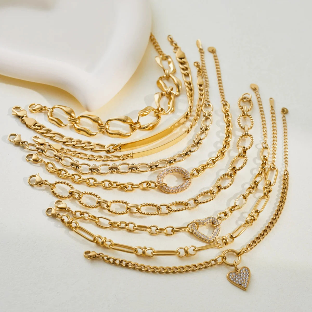 18K Gold Plated Chain Bracelet with Geometric Zircon Stainless Steel