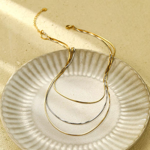 Load image 1 in gallery view. The 18K Gold Plated Stainless Steel Layered Snake Chain Necklace