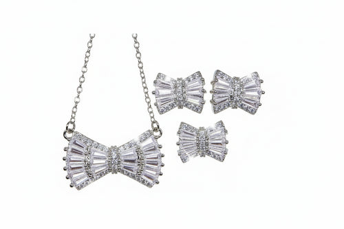 Load image 1 in gallery view. Minimalist Bowknot Zircon Platinum Plated Jewelry Set