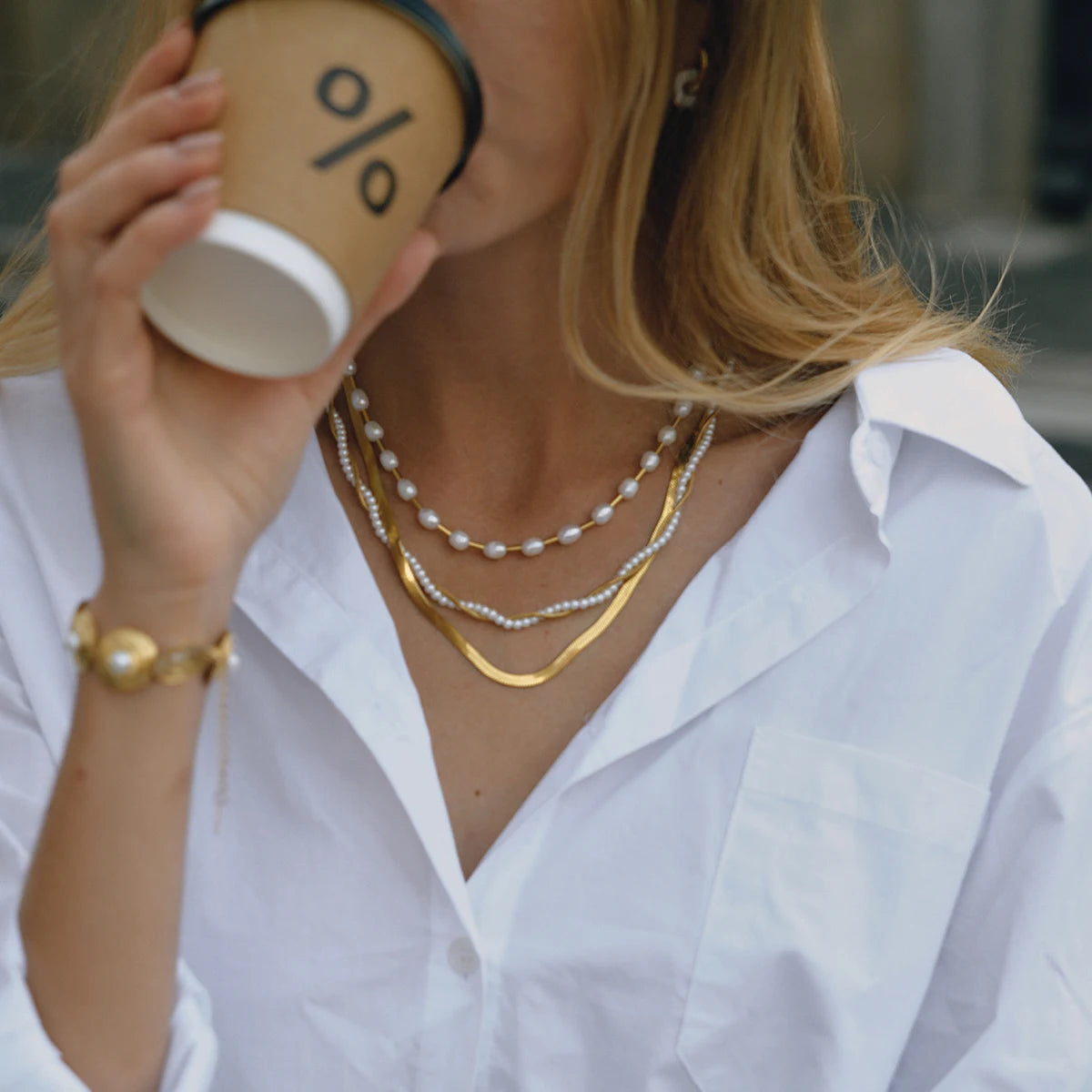 Chain, Pearl Chain Layer Necklace