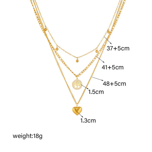 Load image 1 in gallery view. Gold Plated Round Sign Heart Tree of Life Pendant Multi-layer Necklace