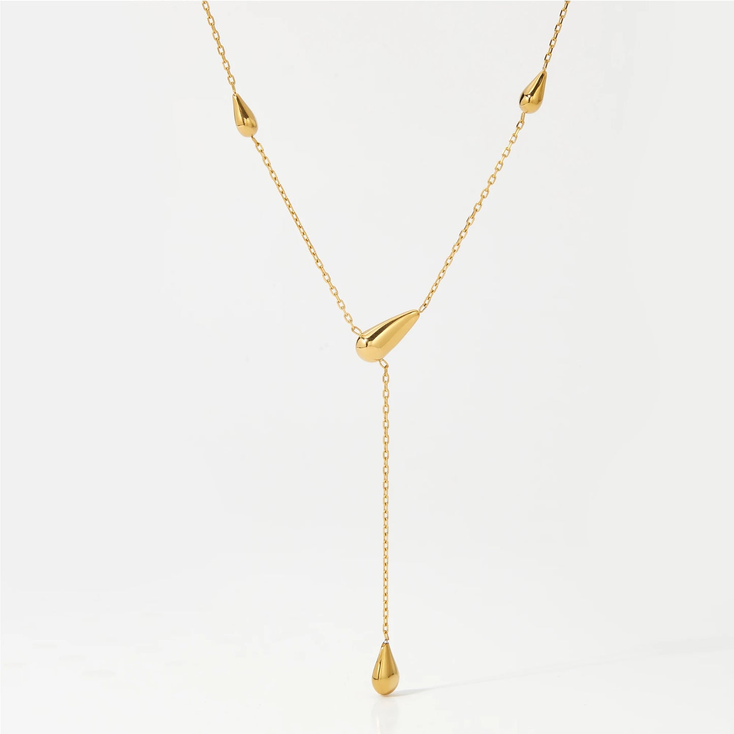 Gold Plated  Water Drop Pendent Y Shape Necklace Waterproof
