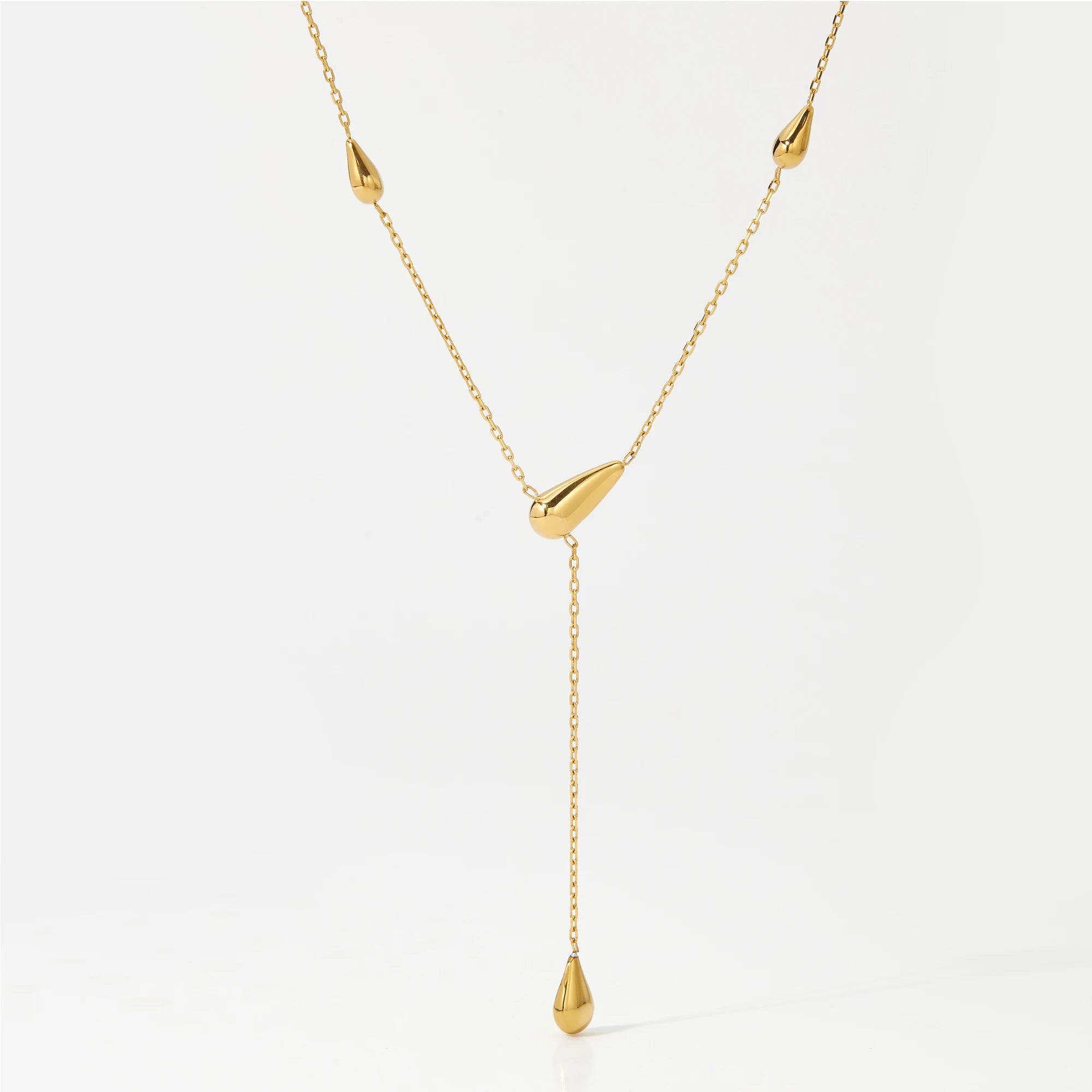 Gold Plated  Water Drop Pendent Y Shape Necklace Waterproof