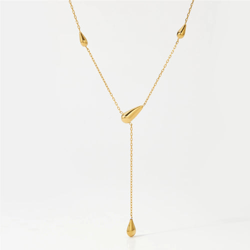 Load image 1 in gallery view. Gold Plated  Water Drop Pendent Y Shape Necklace Waterproof