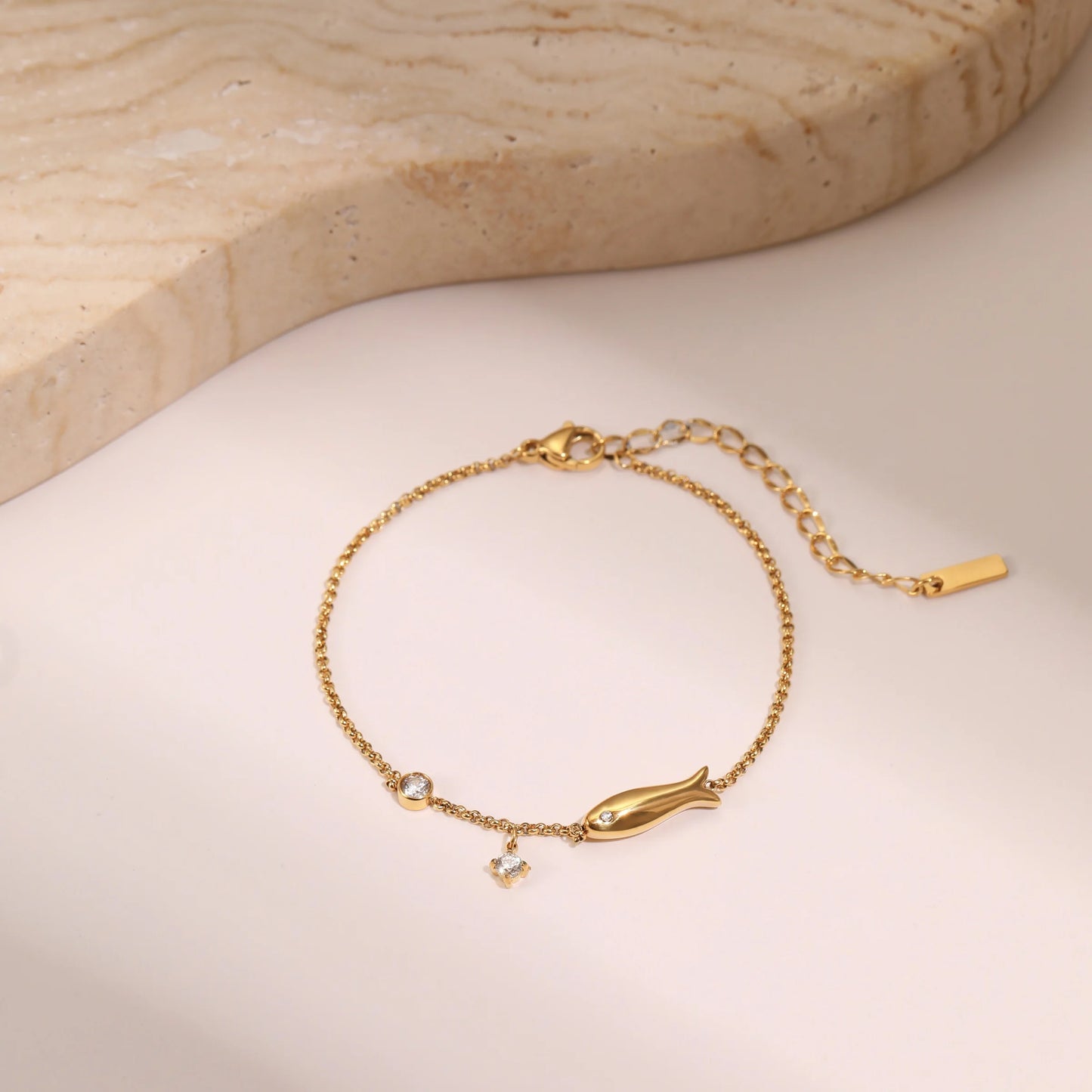 18K Gold Plated Stainless Steel Heart Zircon Charm Bracelet