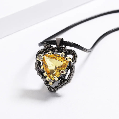 Load image 1 in gallery view. Retro Style Unique Exaggerated Gothic Black Plated 5A Yellow Zircon Antique Necklace for Women Party