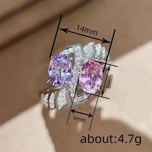 Load image 1 in gallery view. Oval Purple/Pink Crystal Zircon Rings Bridal Wedding Imitated Rhodium Plated CZ Rings for Women