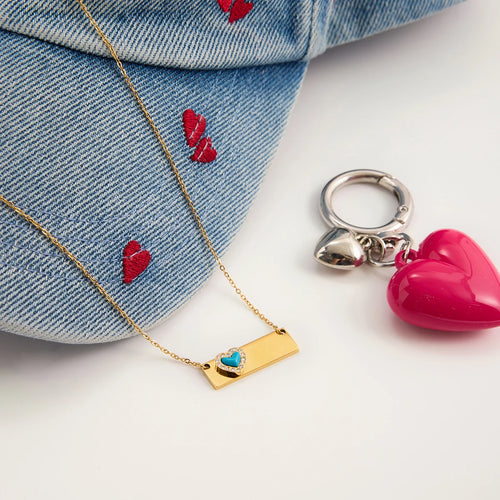 Load image 1 in gallery view. 18K Gold Plated Classic White Rhinestone Blue Turquoise Heart Pendant Necklace