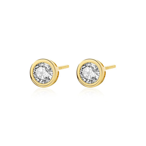 Load image 1 in gallery view. Sterling Silver Round Stud Earrings, Cubic Zirconia, Gold & Silver Gift for Woman, Man, Kids