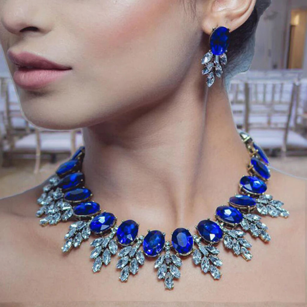 Europe Style Fine Diamante Jewelry Set with Blue White Crystal Rhinestone Perfect Wedding or Party Gift for Women and Girls