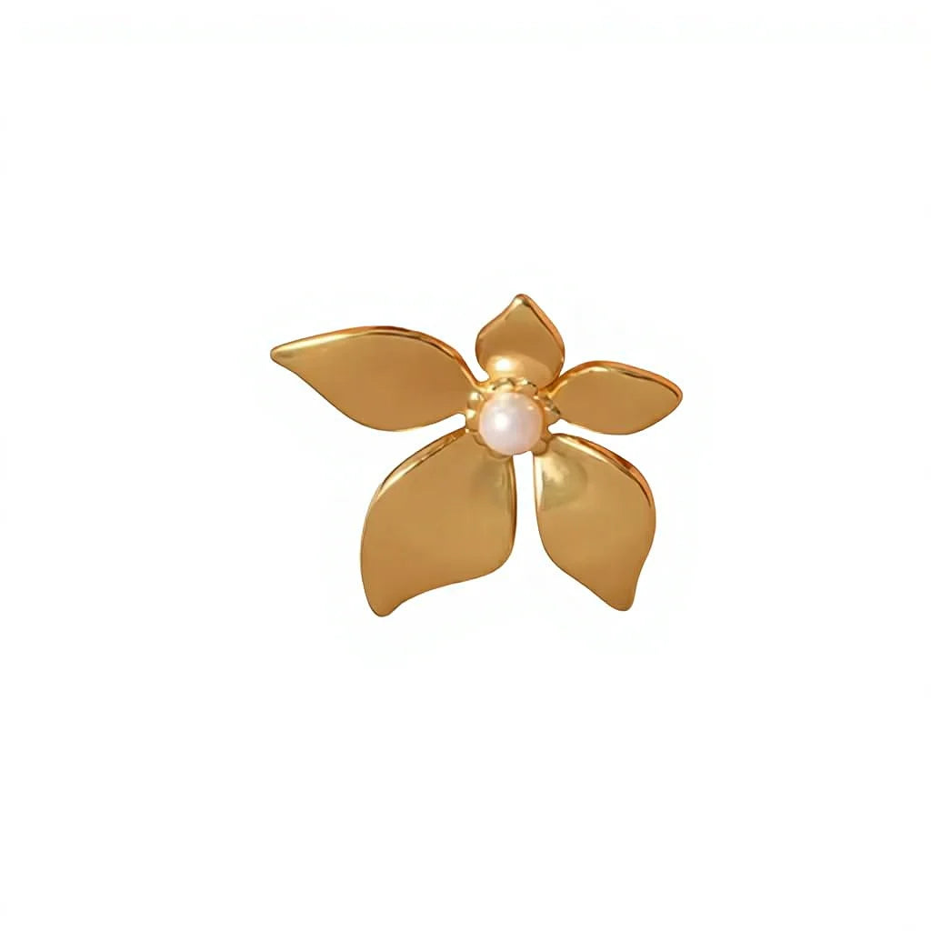 Stainless Steel Stud Earrings for Women Trendy Flower Inlaid Pearl Design Versatile Versa