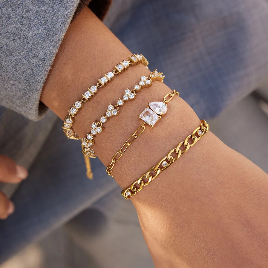 18K Gold Plated Multi Shape White Zircon Bracelet Embellish Bracelet