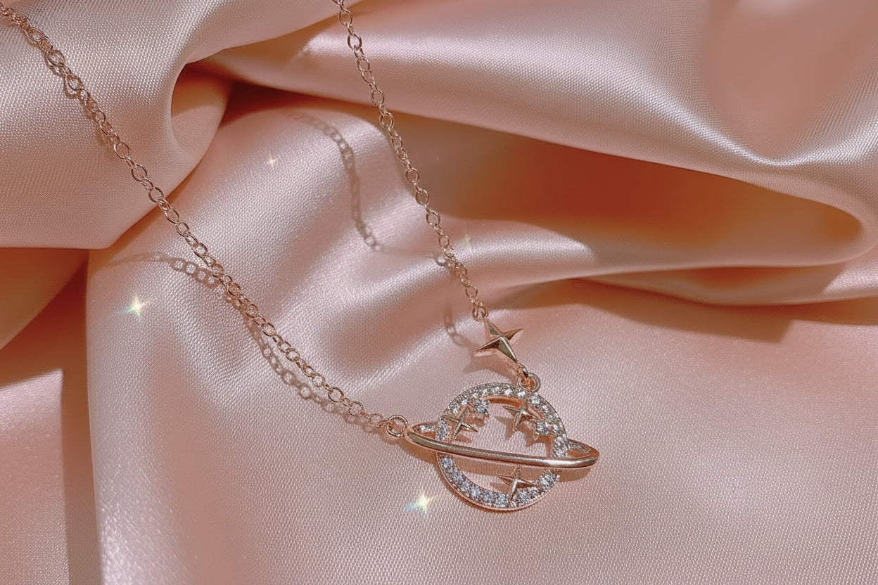 Rose Gold Plated Zircon Jewelry Set, Necklace Earrings Ring