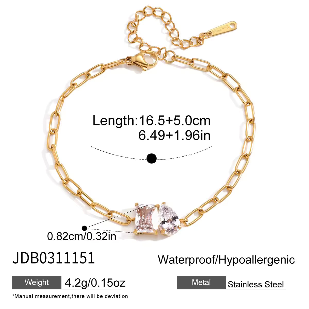 18K Gold Plated Multi Shape White Zircon Bracelet Embellish Bracelet