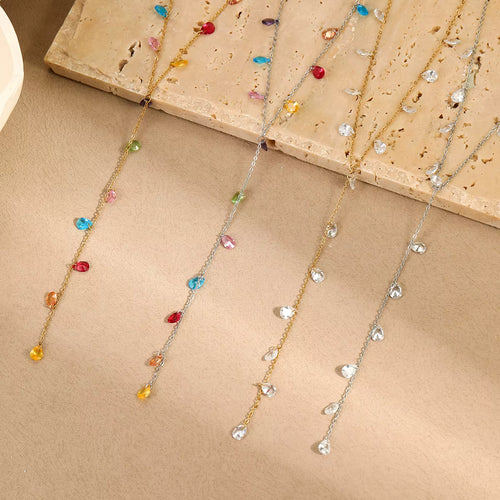 Load image 1 in gallery view. Crystal Zircon Y Stainless Steel Lariat Necklace Dainty Jewelry