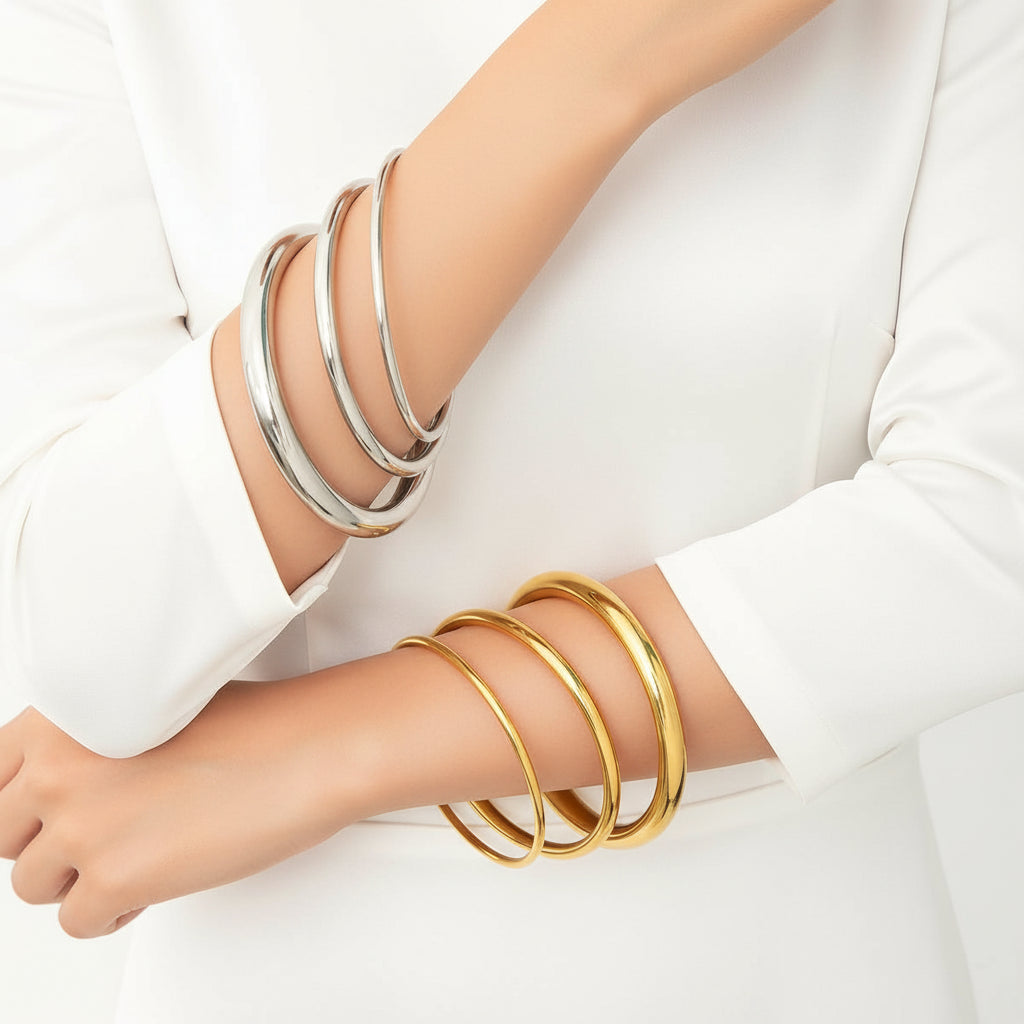 Silver Plated Waterproof  Bangle Bracelets Minimalist Band Fashion Jewelry