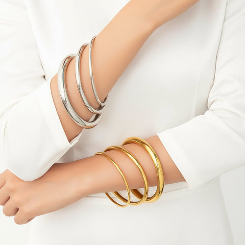 Load image 1 in gallery view. Silver Plated Waterproof  Bangle Bracelets Minimalist Band Fashion Jewelry