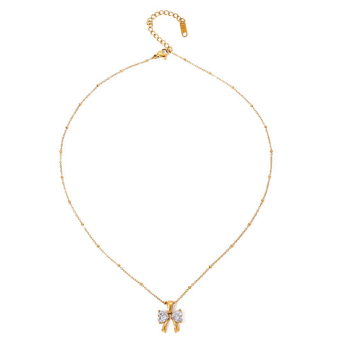 Load image 1 in gallery view. 18k Gold Plated Bow White Zircon Pendant Chain