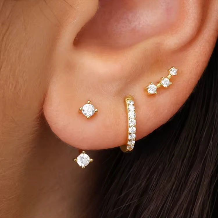 Small 14K Gold Plated Chunky Stacks Earrings Set for Kids Women
