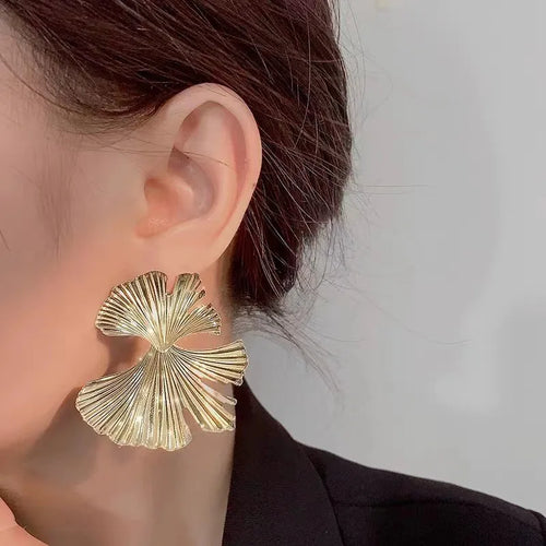Load image 1 in gallery view. Gold Plated Ginkgo Leaf Stud Earrings | Trendy Floral Jewelry