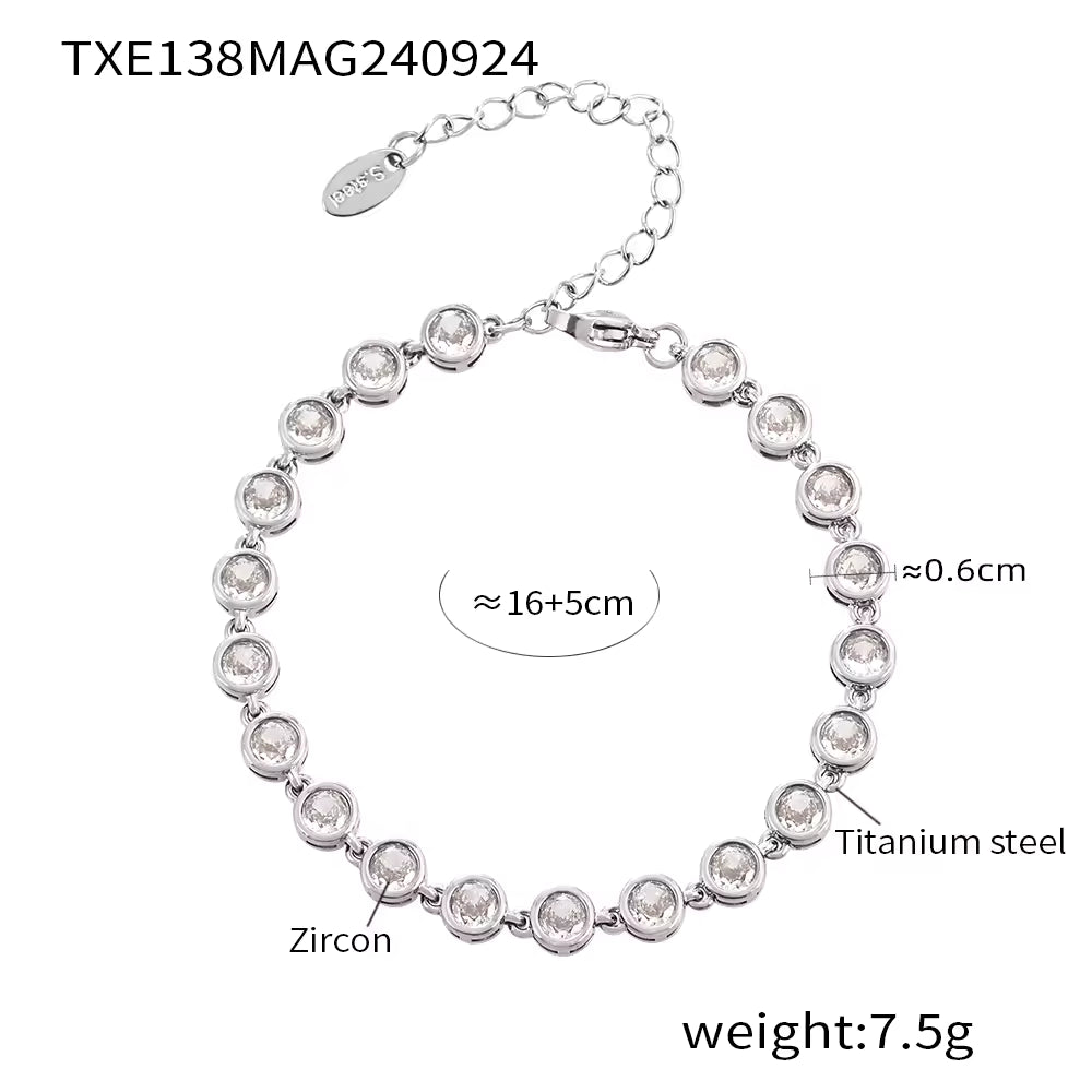 18K Gold Plated Bead Zircon Tennis Chain Bracelet and Necklace in White