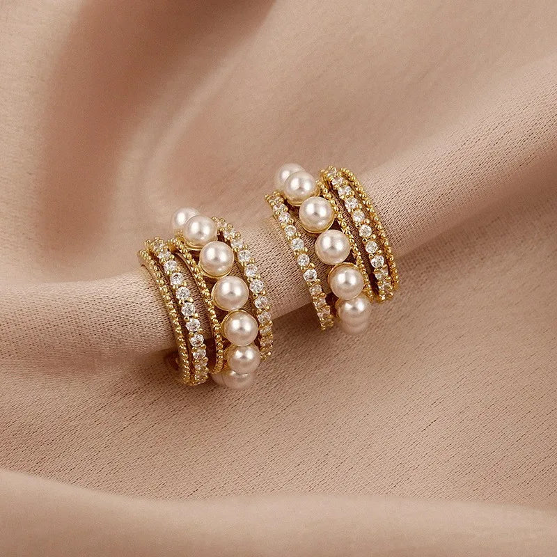 Earrings Diamond C-shaped Gold Plated Cuff Pearl Stud Earrings