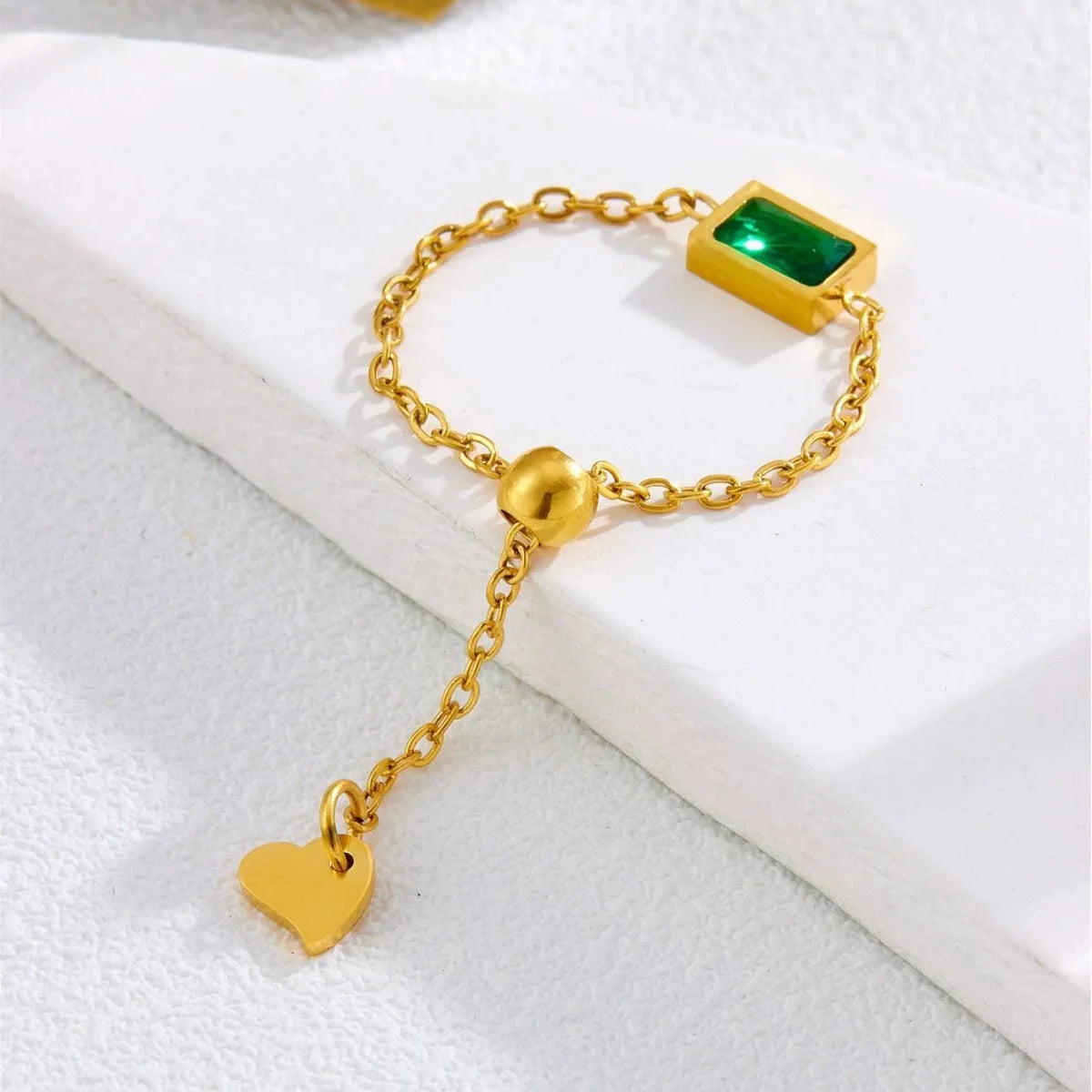 18K Gold Plated Geometric Zircon Ring, Stainless Steel Channel Set