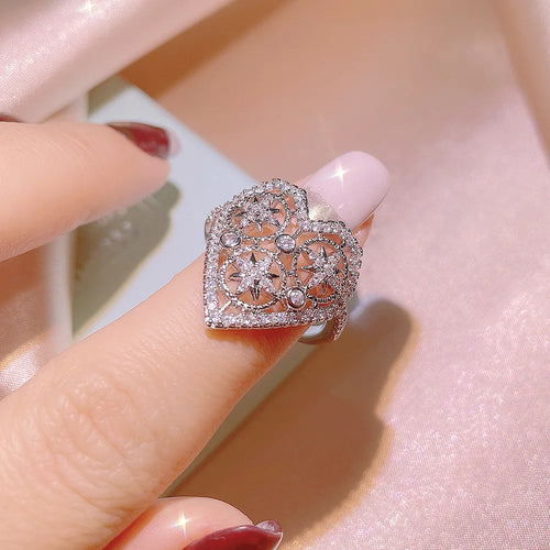 Load image 1 in gallery view. Cute Heart Shape Small 3A Zircon Platinum Plating Women's Ring