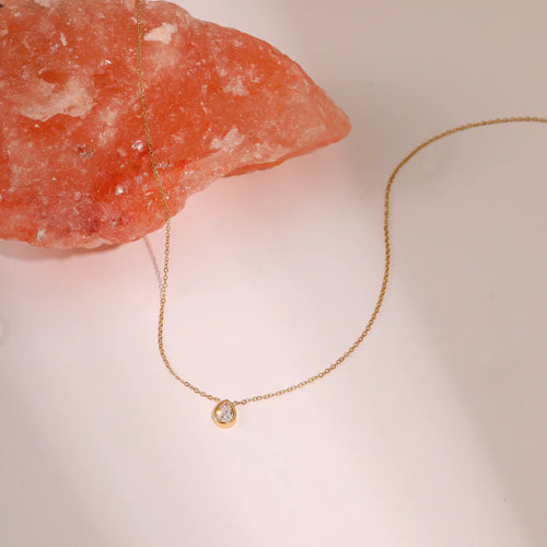 Load image 1 in gallery view. 18K Gold Plated Teardrop Zirconia Necklace Single Stone Water Drop Pendant