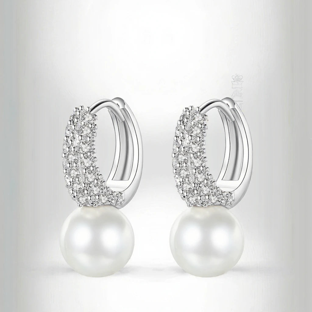 Pearl Clip-On Hoop Dangle Zircon Earring Cute for  Women