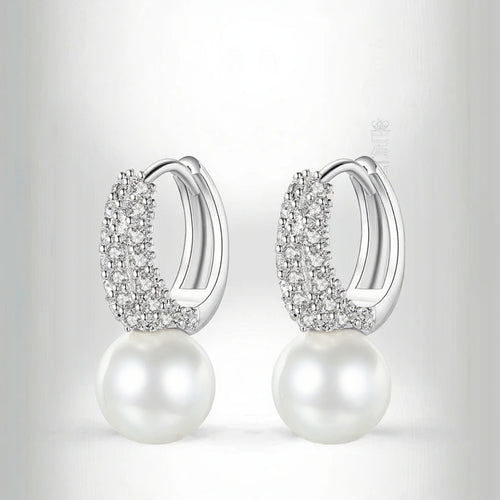 Load image 1 in gallery view. Pearl Clip-On Hoop Dangle Zircon Earring Cute for  Women