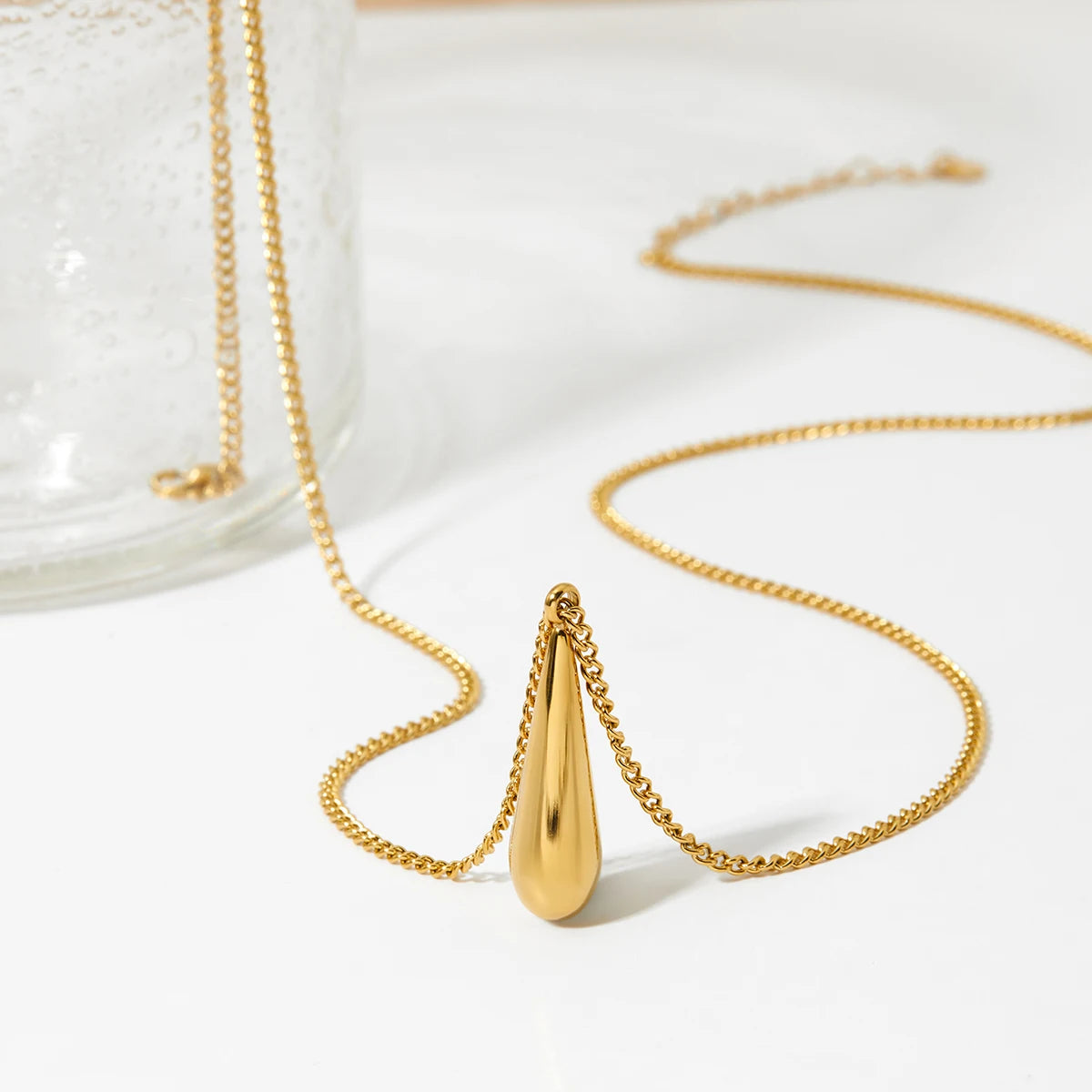 Gold Plated Water Drop Pendant Anti-Tarnish Trendy Minimalist Dainty Necklaces for Women