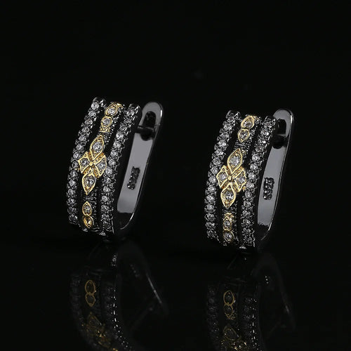 Load image 1 in gallery view. Vintage Antique Black Rhodium Plated Zircon Stud Earrings for Women Geometric Shape