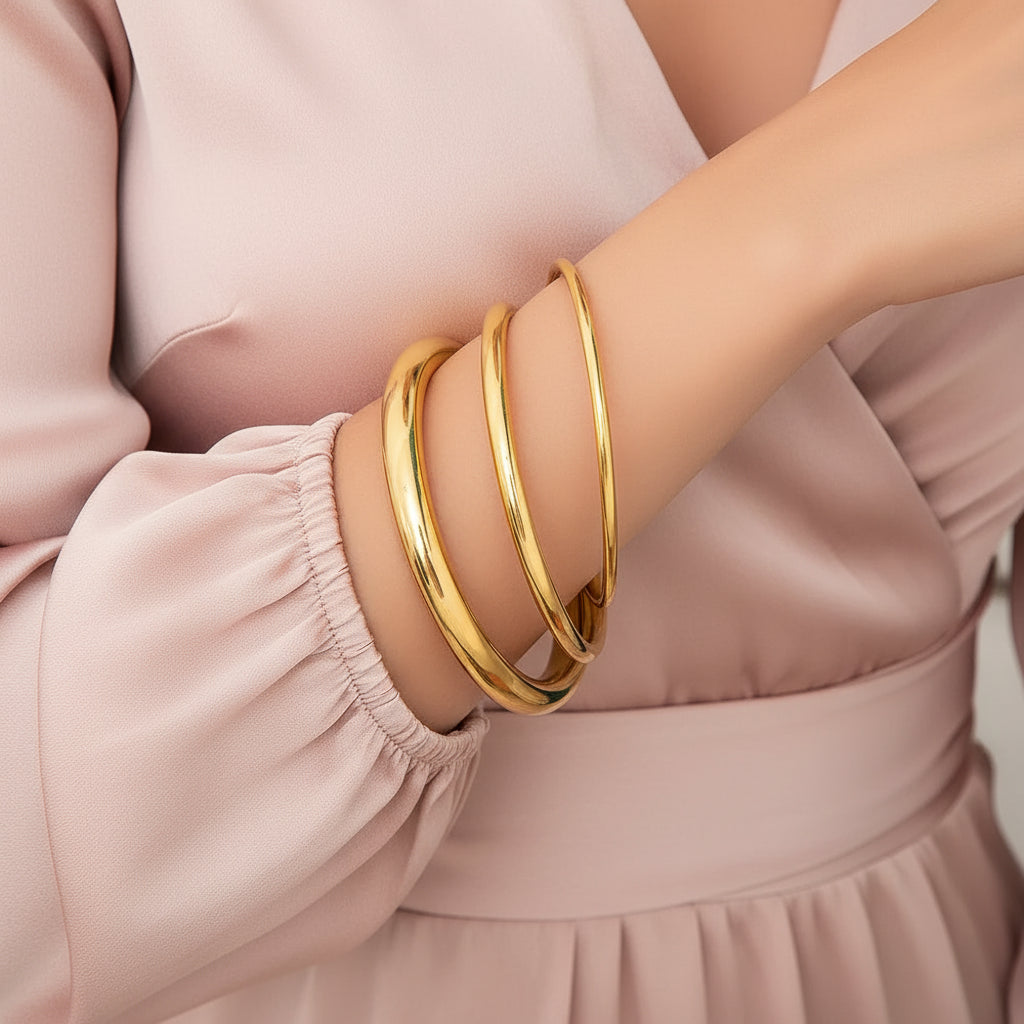18K Gold Plated Waterproof  Bangle Bracelets Minimalist Band Fashion Jewelry