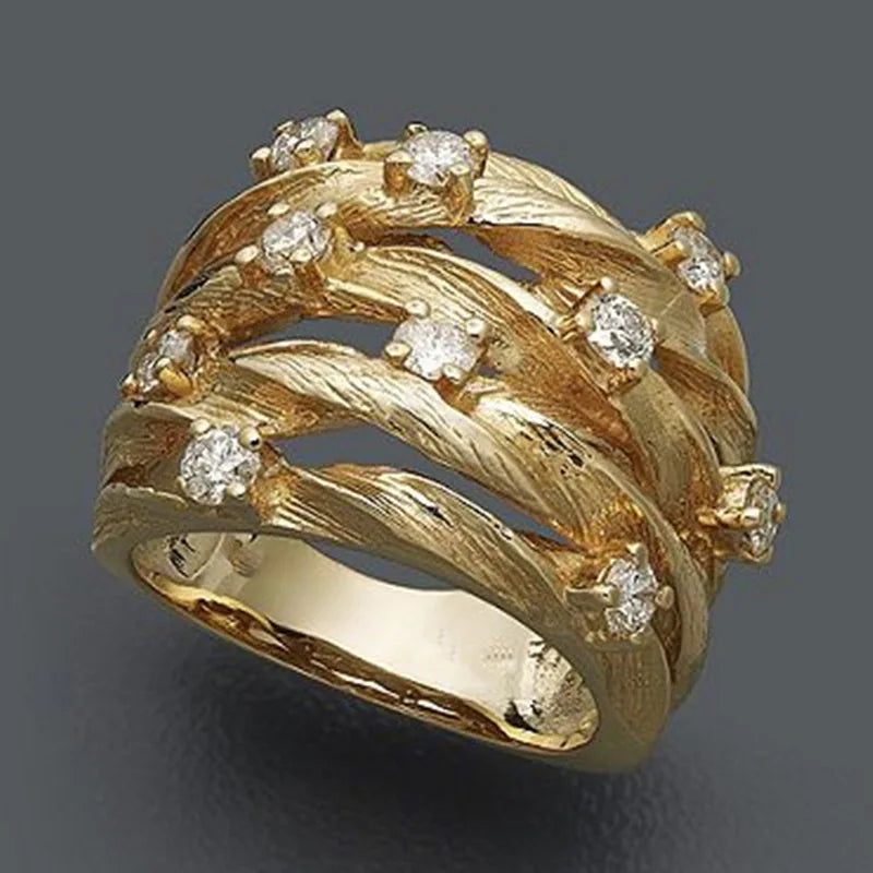 Winding Vine Ring Women's Gold Plated Natural Stone Starry Zircon