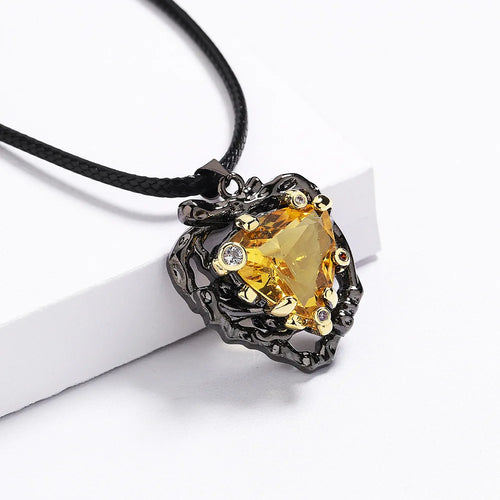 Load image 1 in gallery view. Retro Style Unique Exaggerated Gothic Black Plated 5A Yellow Zircon Antique Necklace for Women Party