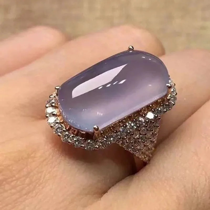 Oval Shaped Purple Rose Gold Plated Resin Rings Zircon Rings