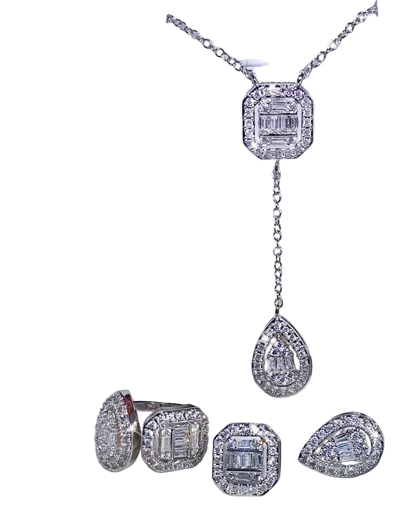 Zircon Platinum Plated Jewelry Set Necklace, Earrings and Ring