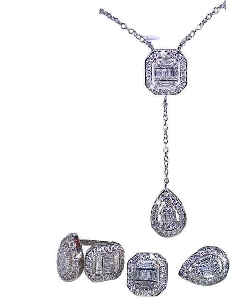 Load image 1 in gallery view. Zircon Platinum Plated Jewelry Set Necklace, Earrings and Ring