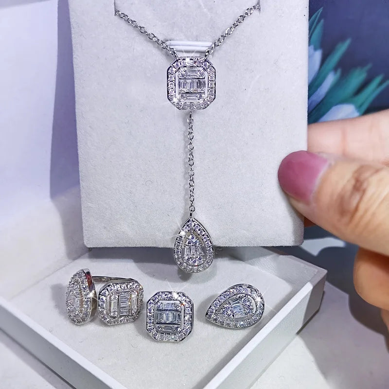 Zircon Platinum Plated Jewelry Set Necklace, Earrings and Ring