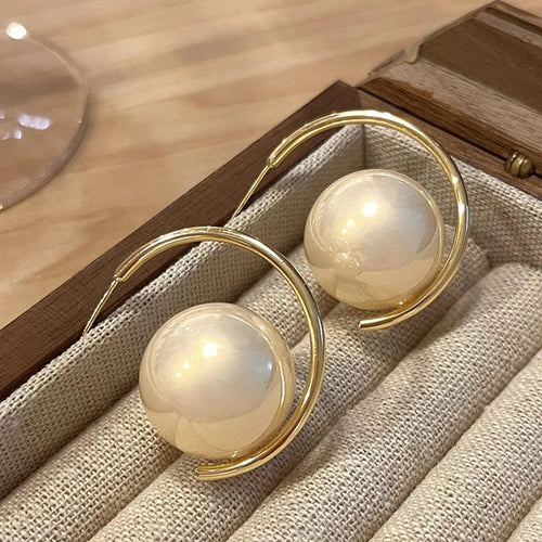 Load image 1 in gallery view. C-Shaped Pearl Earrings for Women Girls, Silver Plated, Gold Plated